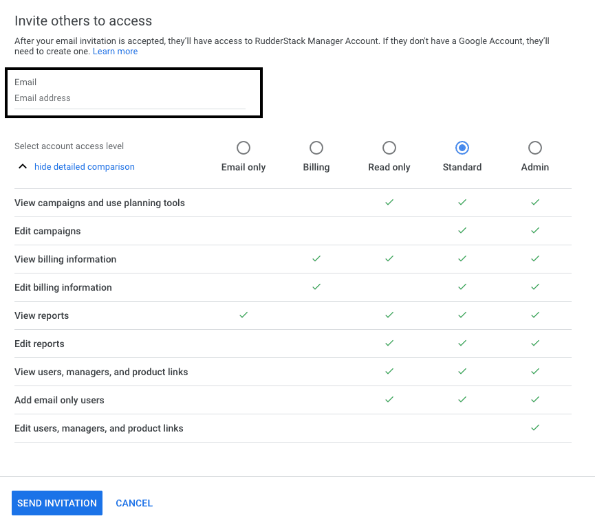 Specifying access levels