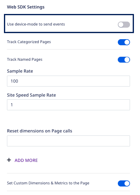 RudderStack web SDK settings