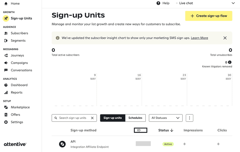 Attentive Tag Connection Settings