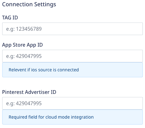 pinterest tag connection settings