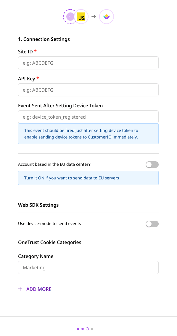 Customer.io connection settings